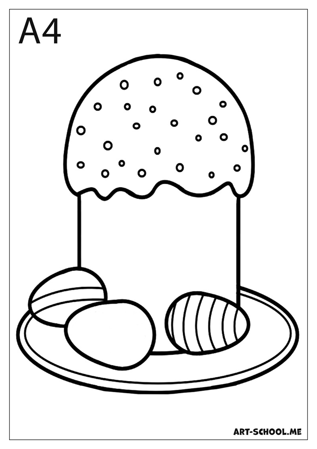 Babka wielkanocna i trzy pisanki na talerzu! Kolorowanka PDF!