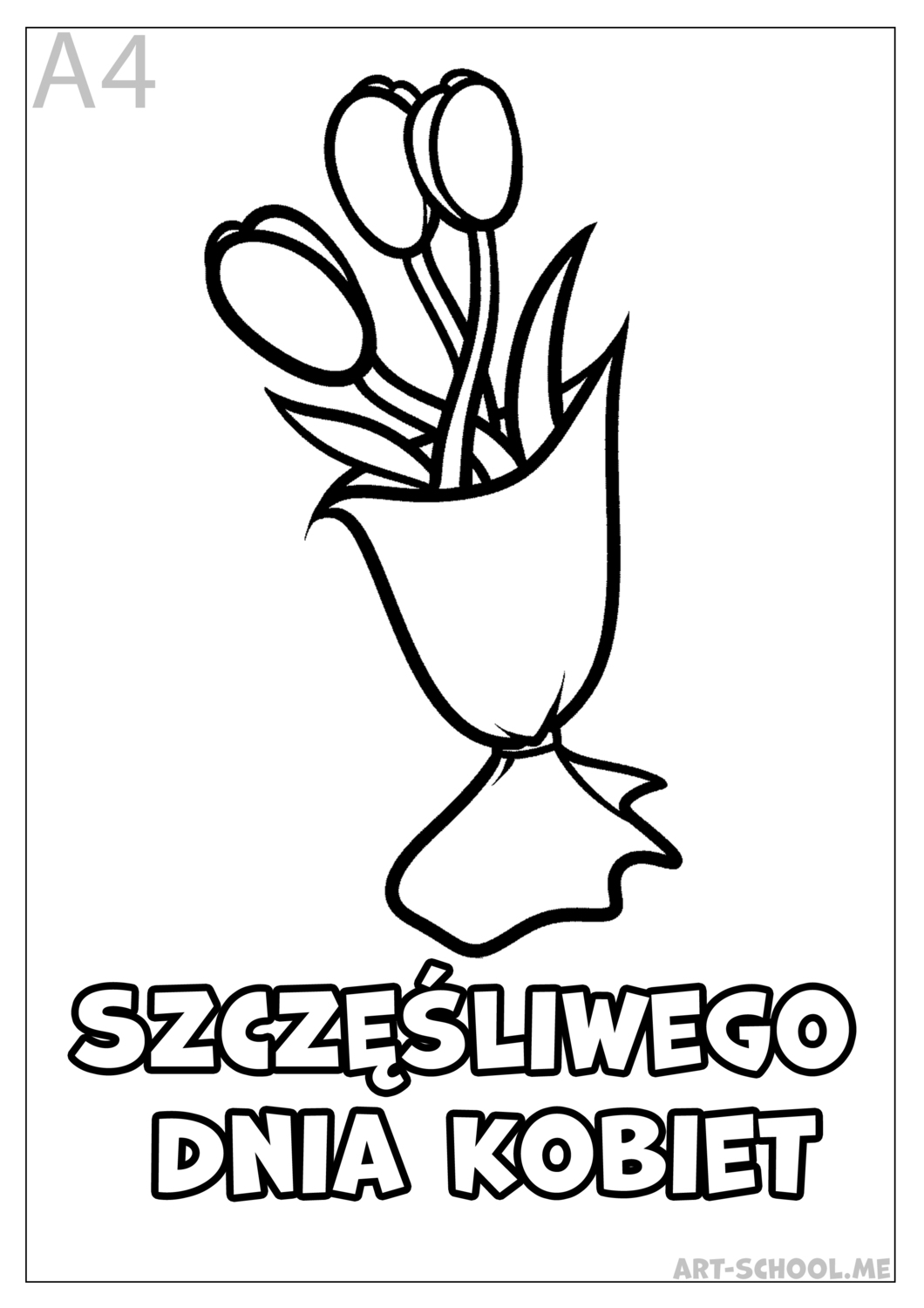 Bukiet z tulipanami! Dzień Kobiet! Kolorowanka na 8 Marca! Laurka na Dzień Kobiet z tulipanami!