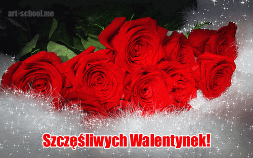 Czerwone róże i napis szczęśliwych Walentynek! Gify i obrazki na walentynki!