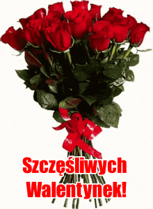 Czerwone róże i napis szczęśliwych Walentynek! Gify i obrazki na walentynki!