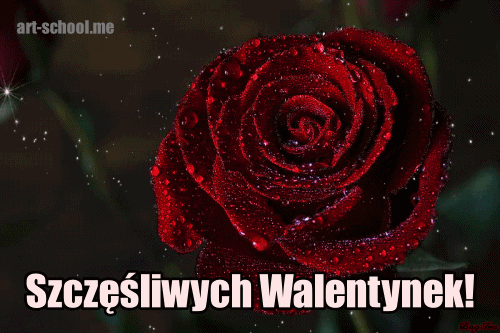 Czerwone róże i napis szczęśliwych Walentynek! Gify i obrazki na walentynki!