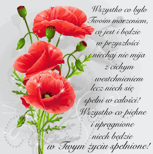 Gif urodzinowy z czerwonymi kwiatami dla kobiety