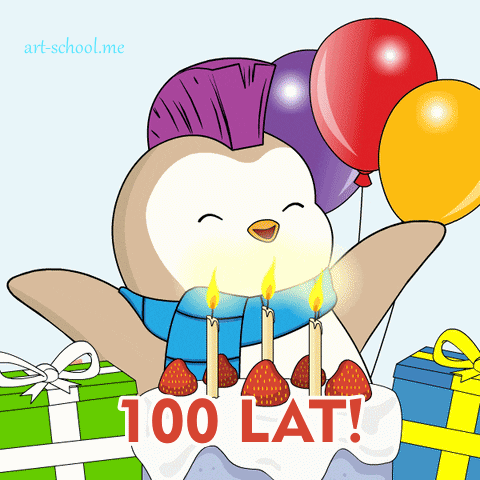 Gify urodzinowe od Pudgy Penguins! 100 LAT! Pingwin!