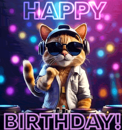 Gify urodzinowe z napisem Happy Birthday! Kot! Kotek!