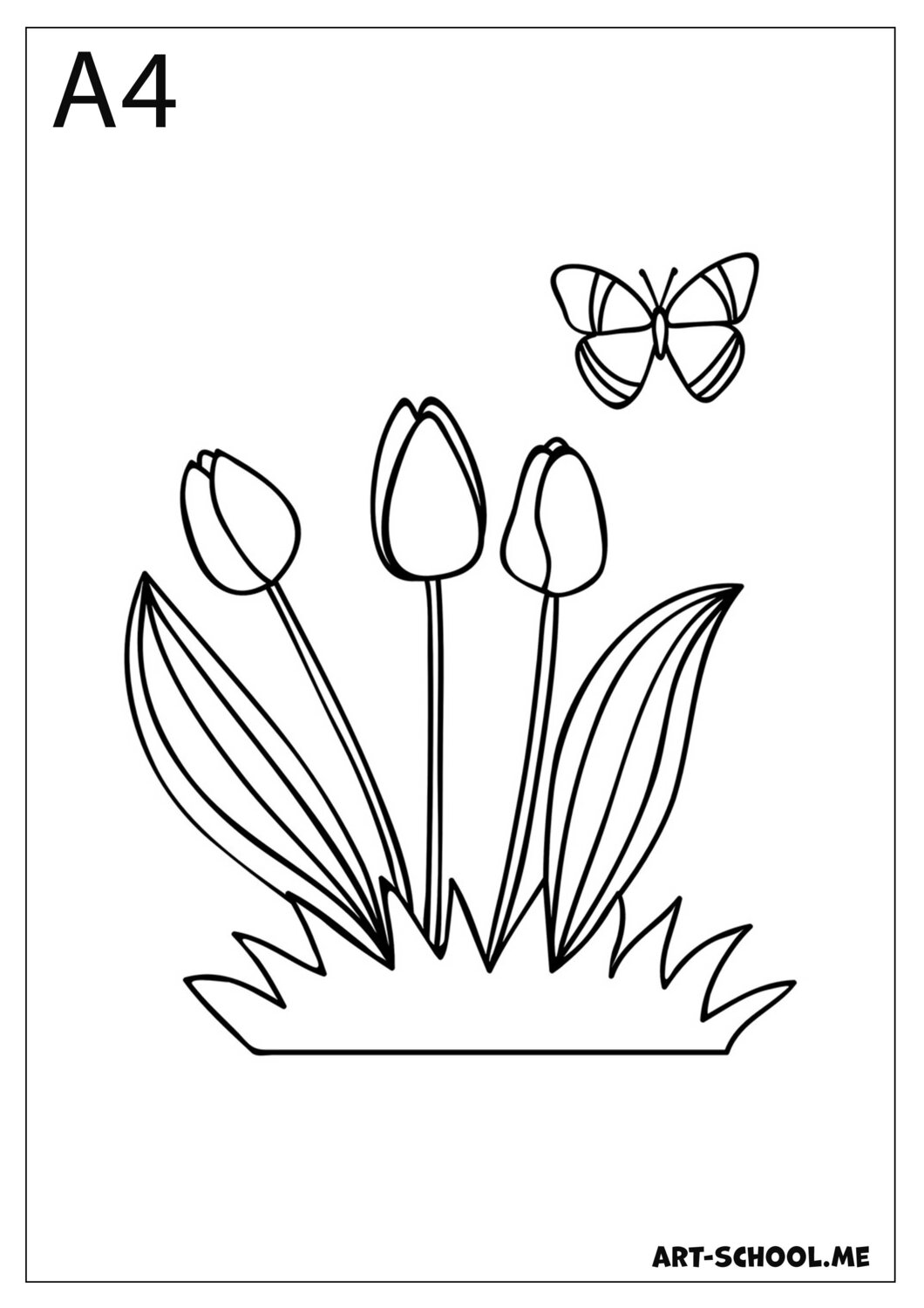 Kolorowanka - tulipany! Tulipany i motyl!