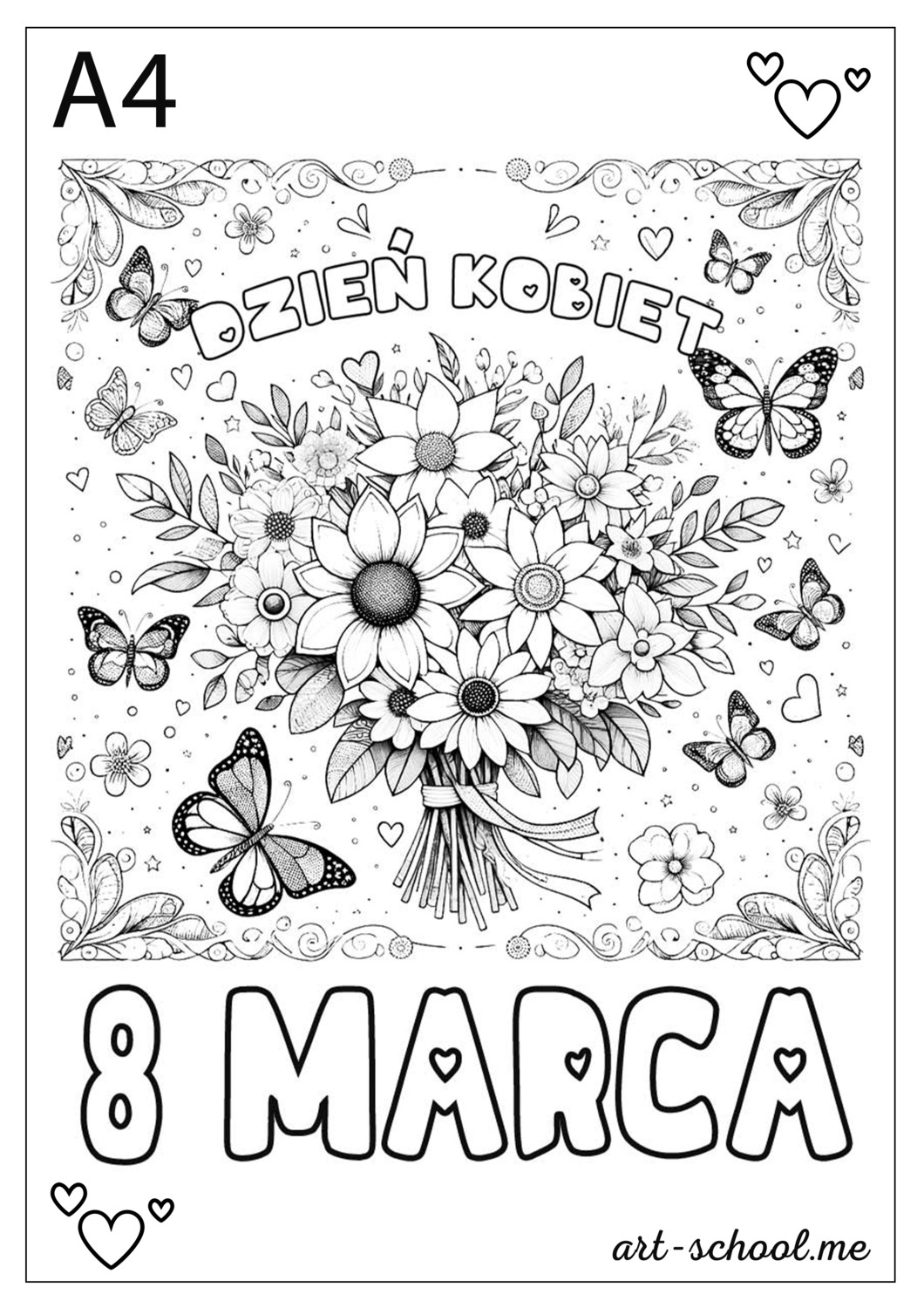 Kolorowanka dla babci na 8 marca! Laurka na dzień kobiet! Laurka z kwiatami!