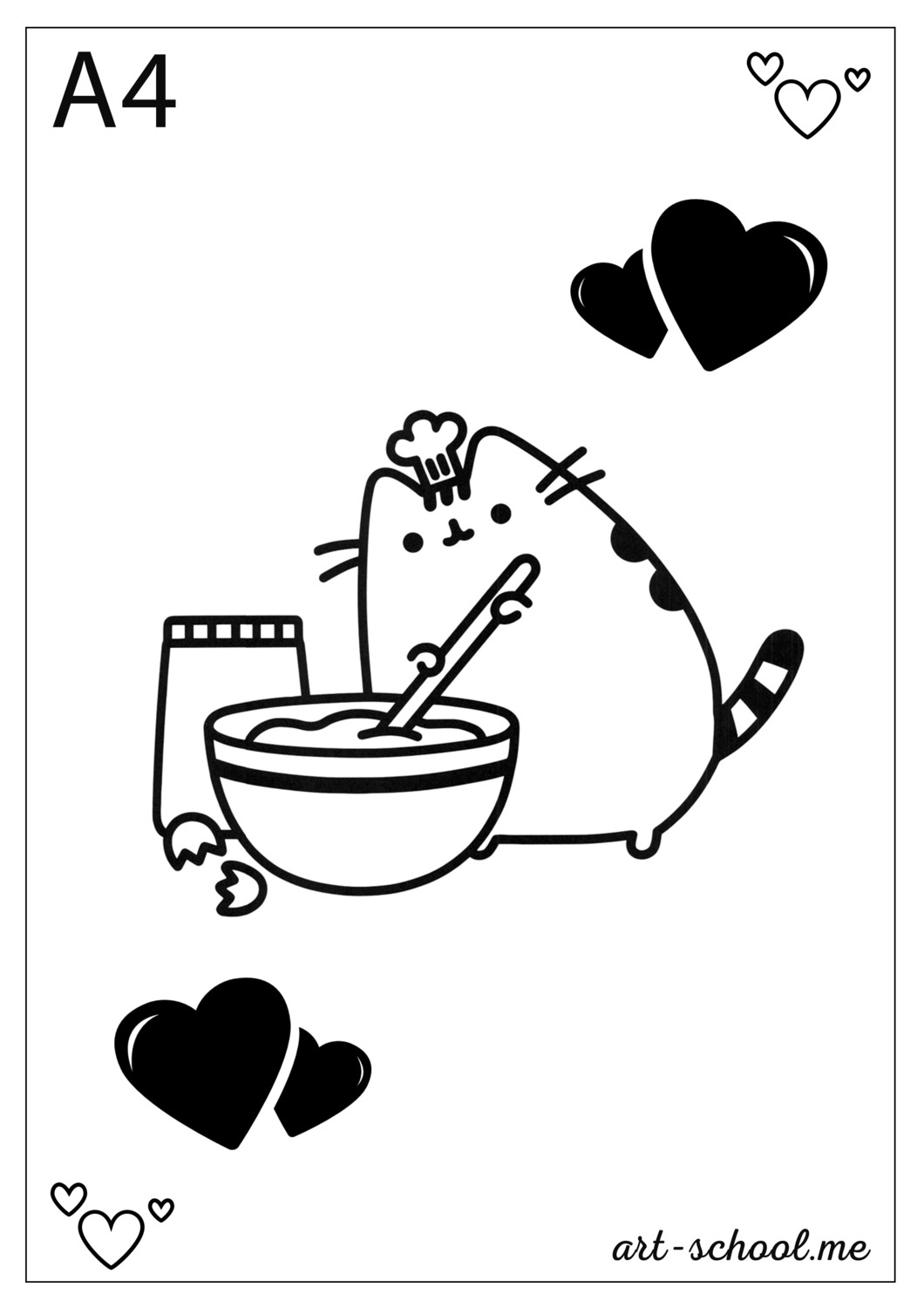 Kolorowanka Pusheen piecze ciasto! Darmowe kolorowanki do druku PDF! Format A4.