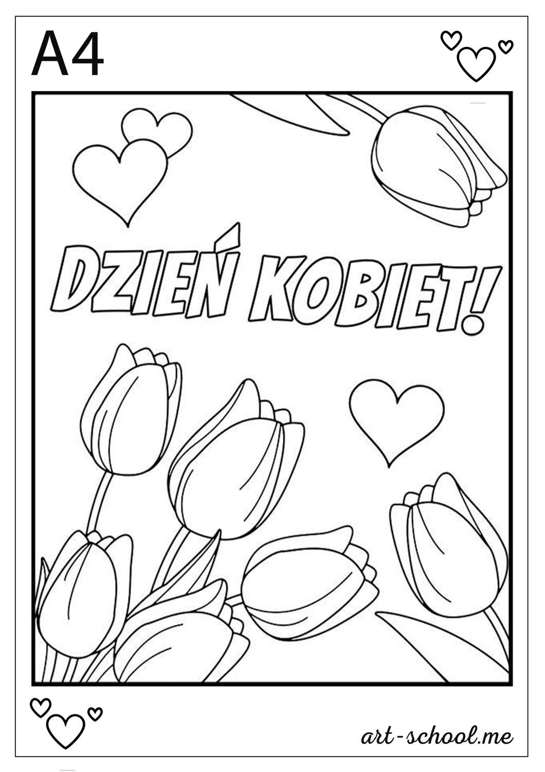 Kolorowanka z tulipanami i napisem z okazji Dnia Kobiet! Kolorowanki Dzień Kobiet malowanki!