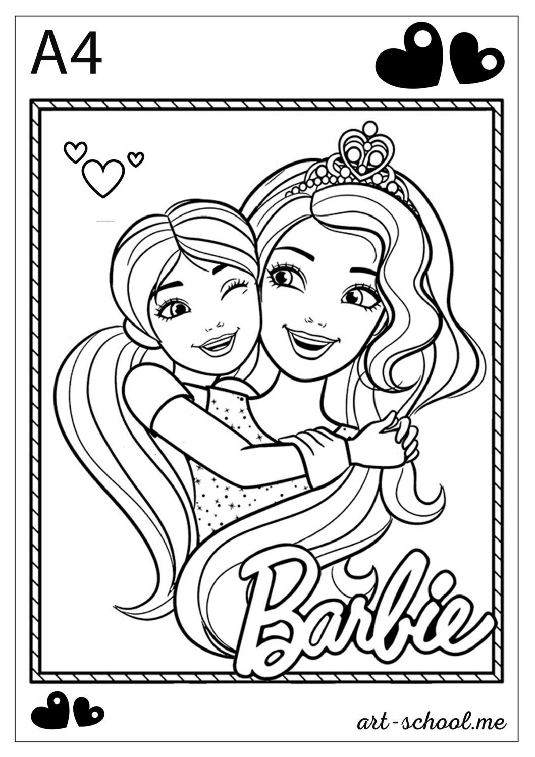 Kolorowanki dla dziewczynek! Kolorowanka Barbie! Piękna lalka Barbie z młodszą siostrzyczką!