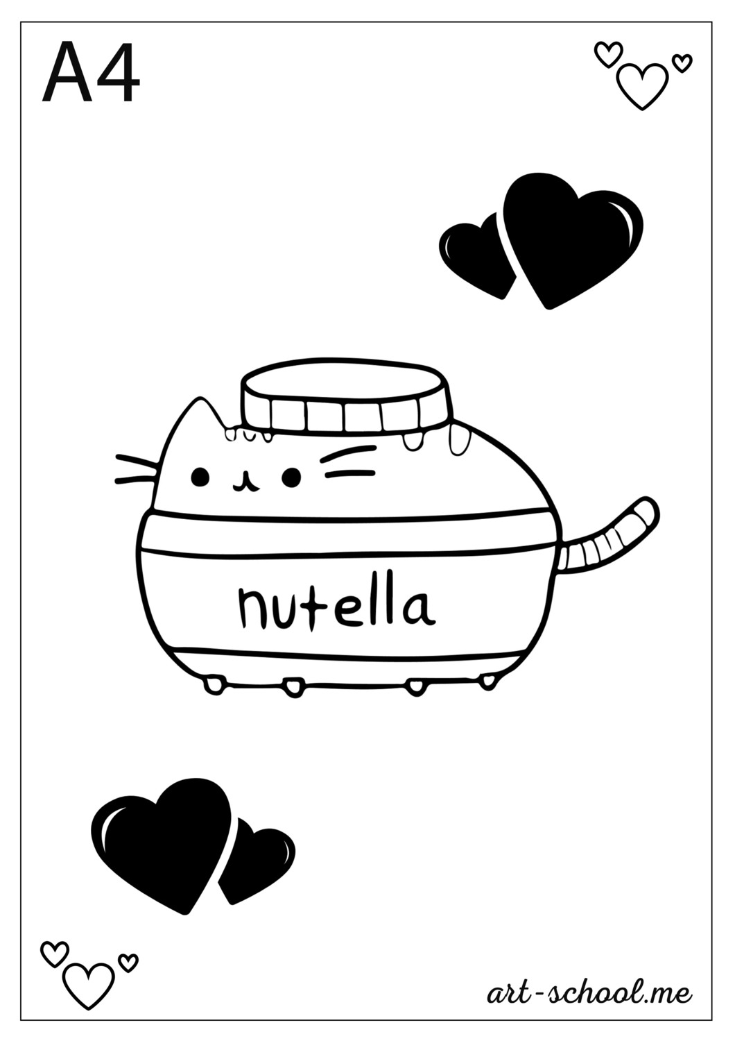 Kolorowanki Pusheen Nutella! Darmowe kolorowanki do druku PDF! Format A4.