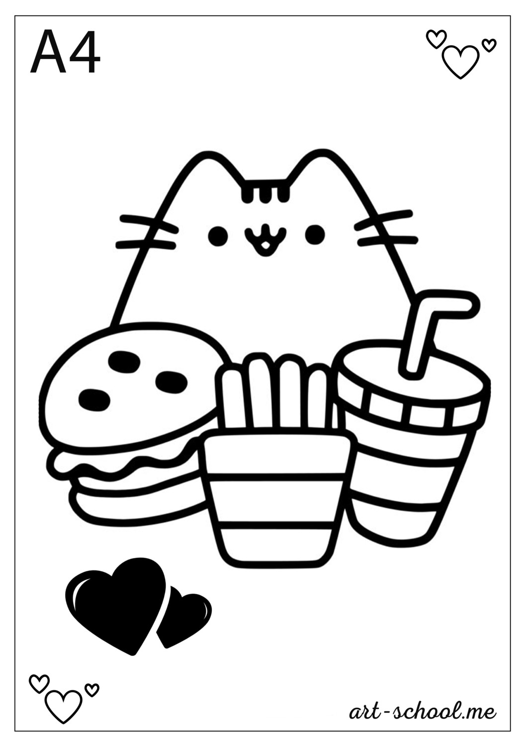 Kotka Pusheen! Szczęsliwy Pusheen! Darmowe kolorowanki do druku PDF! Format A4.