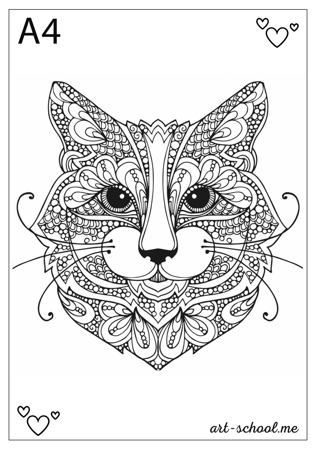 Mandala z głową kota! Kolorowanki antystresowe, kot! Format A4. Kolorowanki dla dorosłych PDF!
