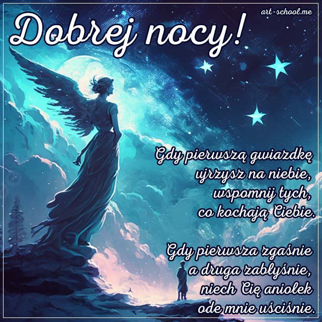 Nowa kartka na dobranoc z aniołem i gwiaździstym niebem