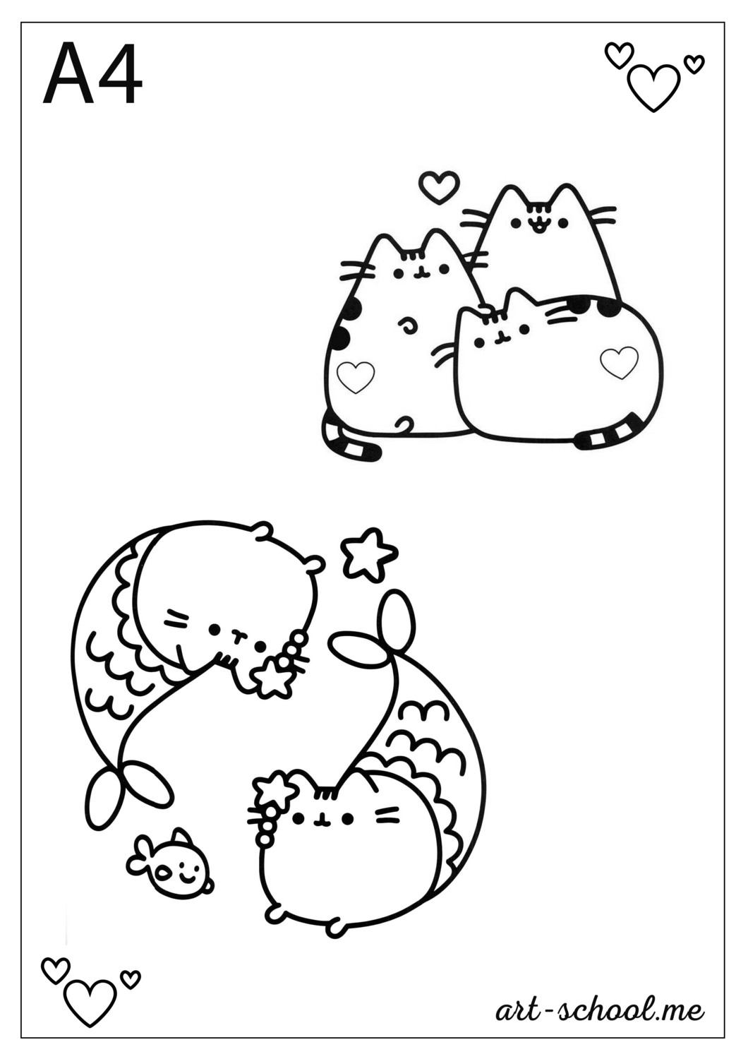 Pusheen kolorowanki! Ryby Pusheen! Format A4. PDF. JPG.