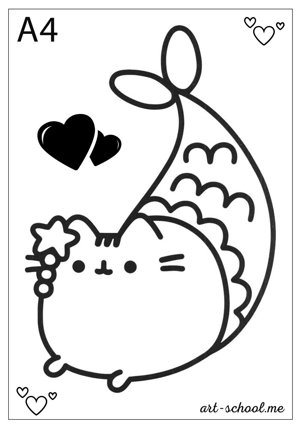 Pusheen syrena kolorowanka dla dzieci! Format A4, PDF!