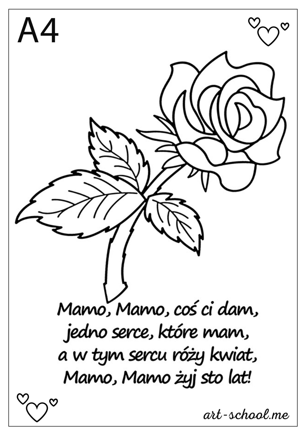 Róża i wierszyk dla mamy! Darmowe kolorowanki do druku! Kwiaty na Dzień Kobiet!