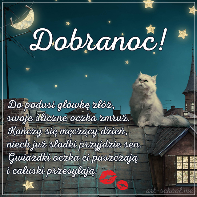 Życzenia na dobranoc - Kartki na dobranoc z kotami - Kartki na dobranoc z kotem