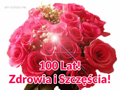 100 Lat! Bukiet kwiatów! GIF! Różowe róże!