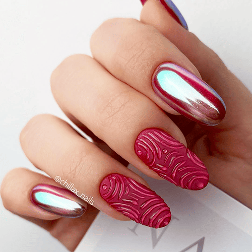 Bordowy, malinowy i ciemnoróżowy manicure. Błyszczące odcienie manicure. Trendy w manicure wiosna!