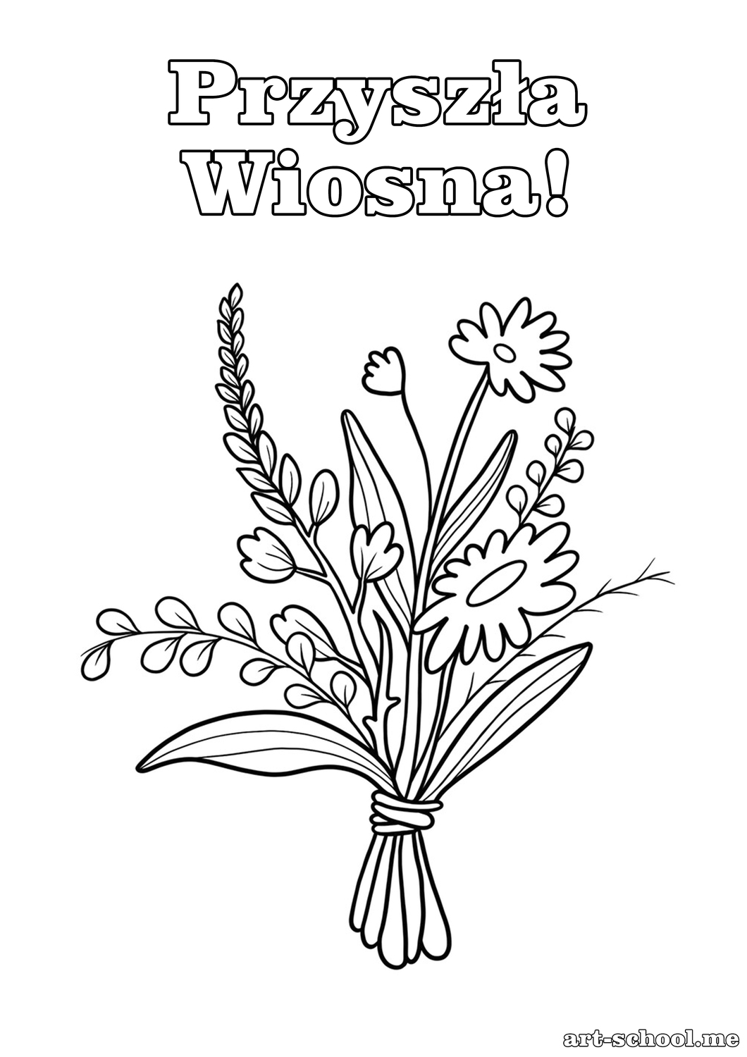 Bukiecik kwiatów! Przyszła Wiosna! Kolorowanka!