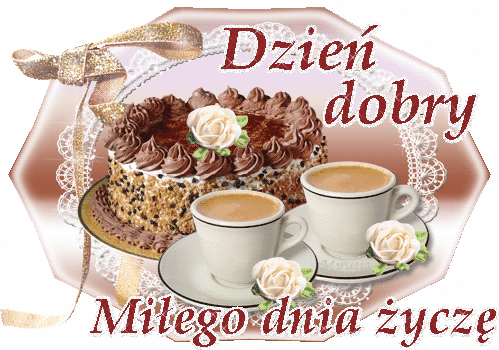 GIF z kawą! Dzień Dobry! Życzę Ci miłego dnia! Czekoladowe ciasto z kawą!