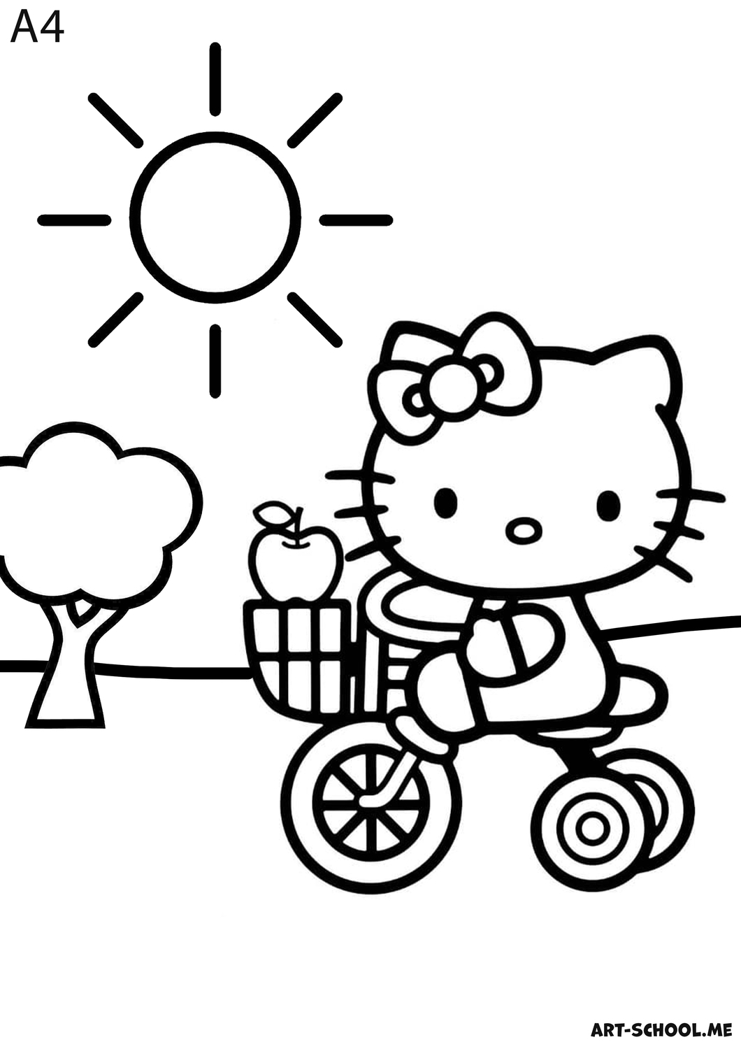 Hello Kitty! Kolorowanka do druku! Kotka Hello Kitty na rowerze!