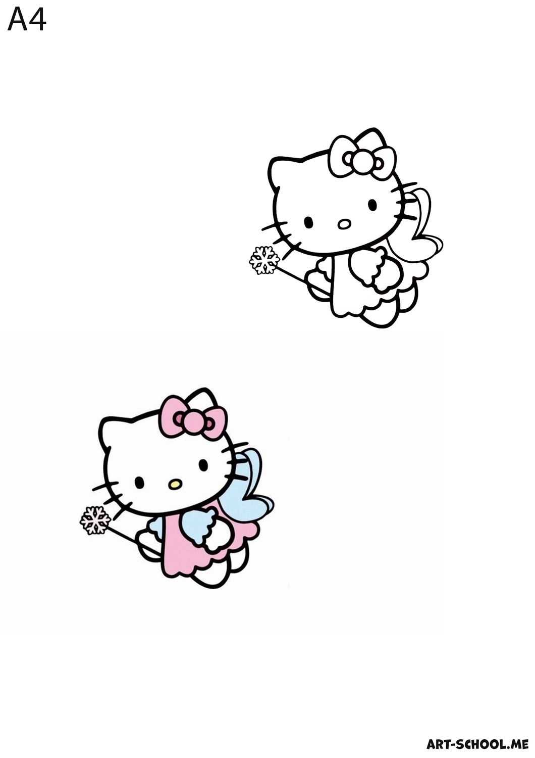 Hello Kitty! Kolorowanka do druku! Dziewczynka-kotka Hello Kitty w roli anioła! Kotka anioł! Hello Kitty!