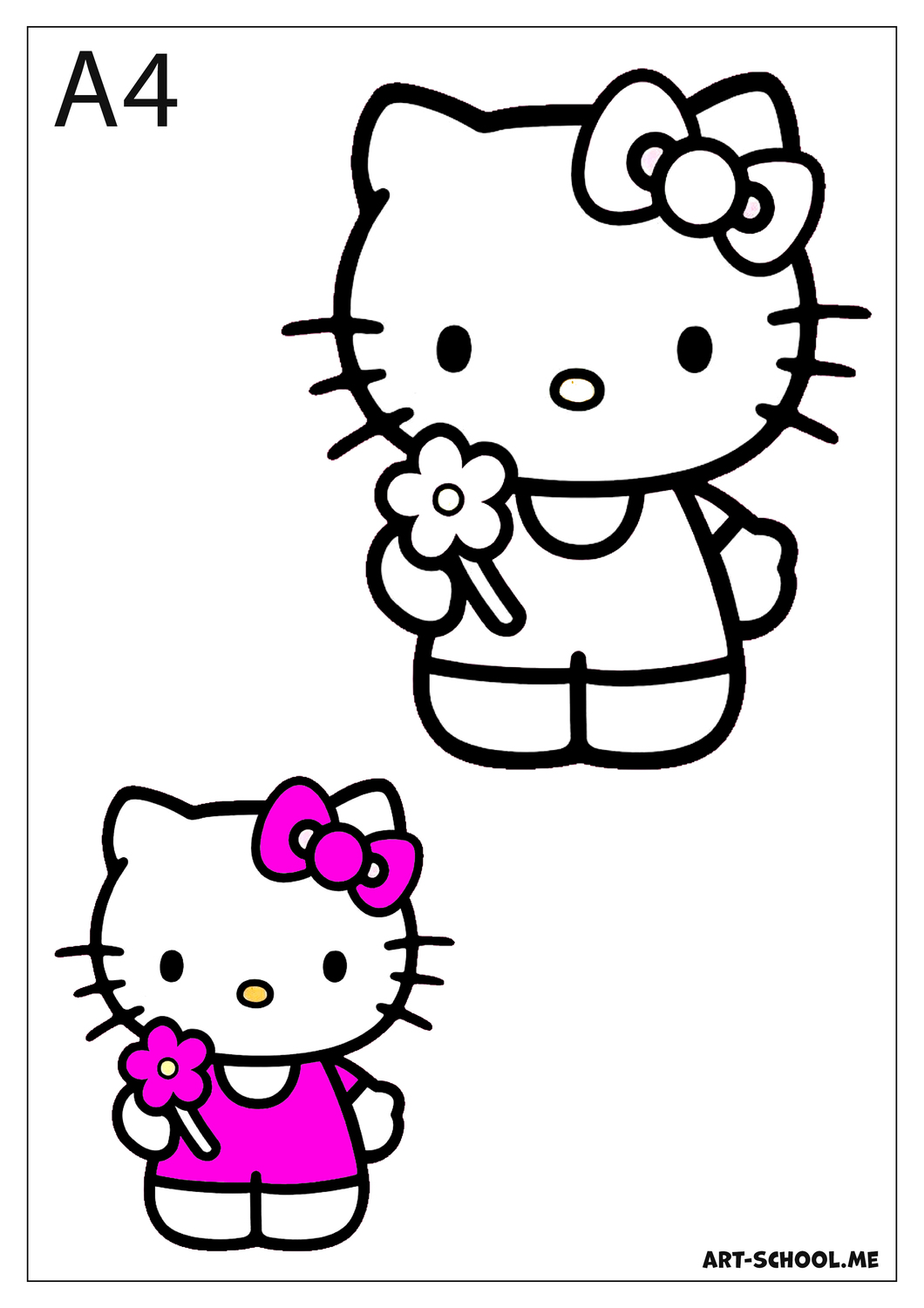 Hello Kitty! Kotka w różowym stroju! Kotka Hello Kitty w różowym! Darmowa kolorowanka do wydruku!