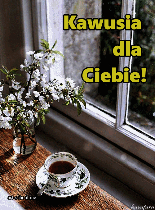 Kawusia dla Ciebie! GIFy! Darmowe animowane GIF-y! GIF z kwiatami i kawą.