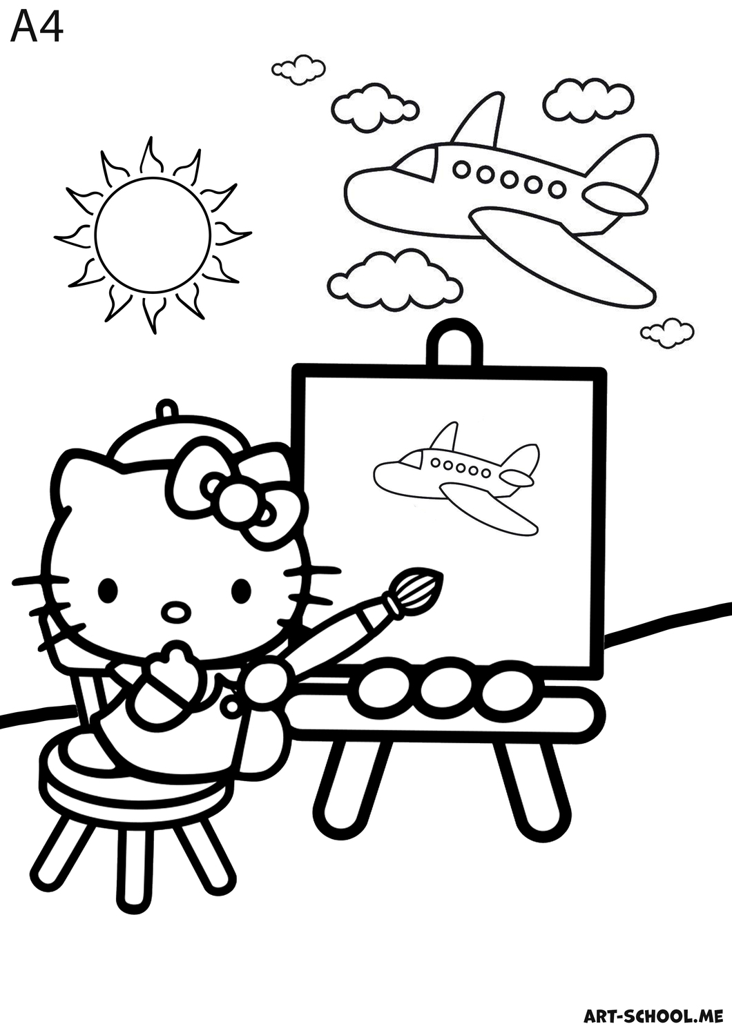 Kolorowanka z kotką-malarką! Kotka Hello Kitty jako artystka!