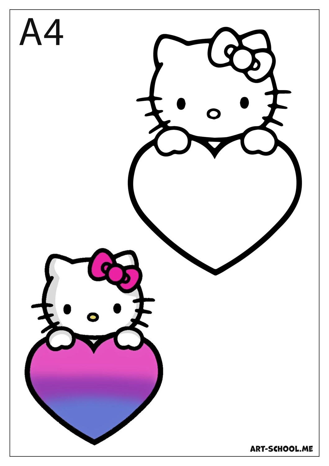 Kotka Hello Kitty! Serduszko i kotka do kolorowania! Darmowa kolorowanka do wydruku!