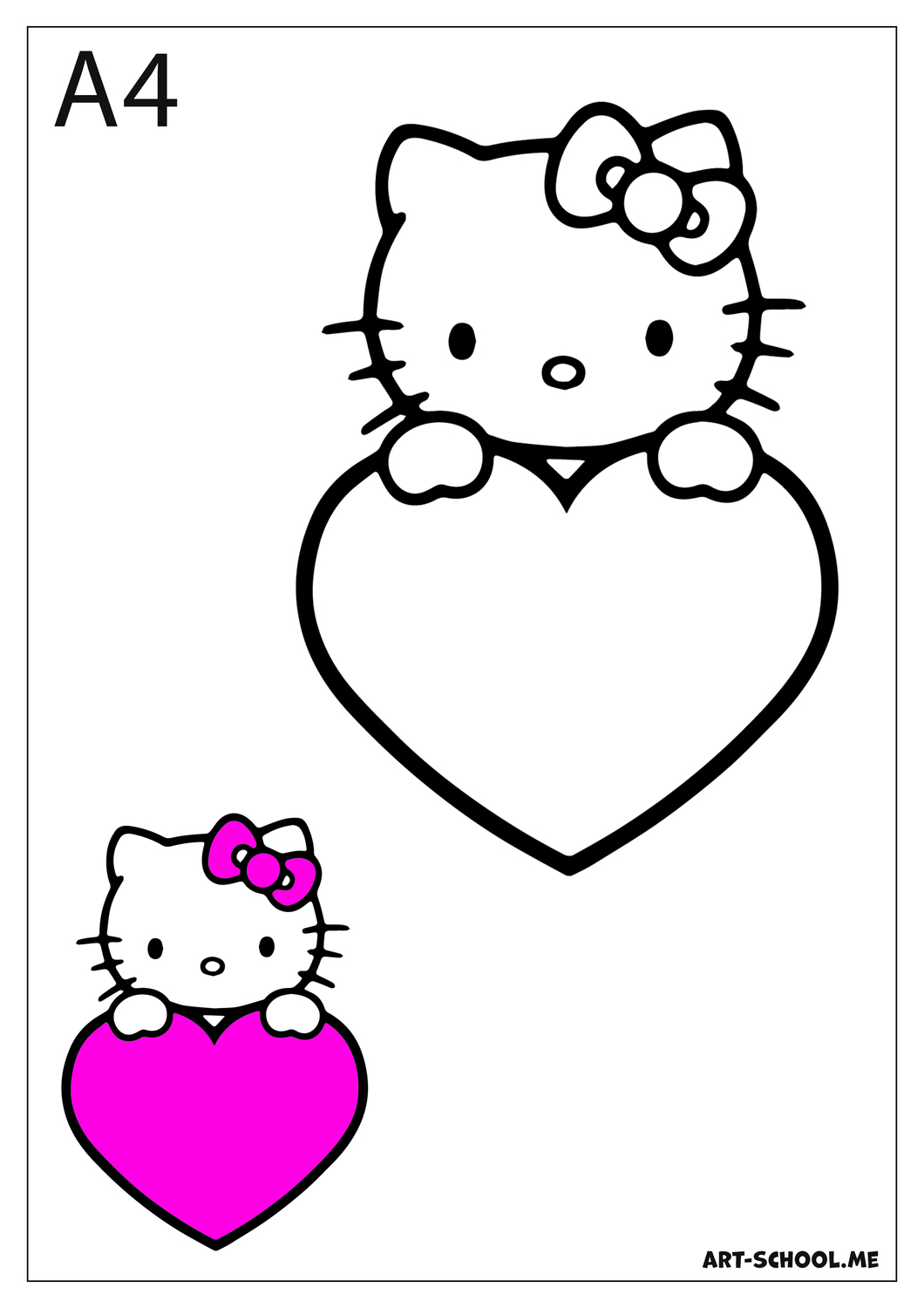 Kotka Hello Kitty z serduszkiem! Hello Kitty! Darmowa kolorowanka do wydruku!