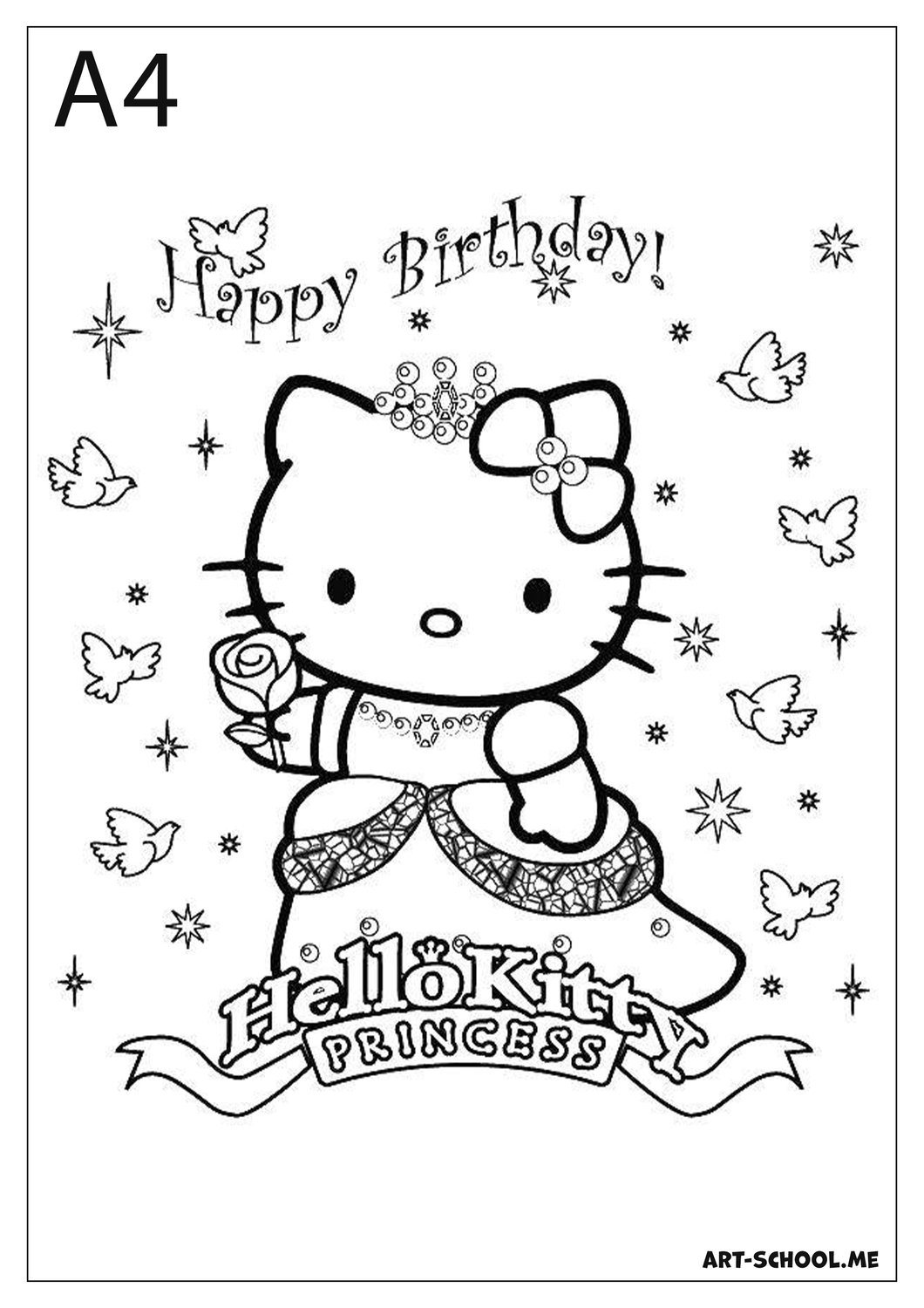 Kotka-księżniczka! Hello Kitty! Darmowa kolorowanka do wydruku!