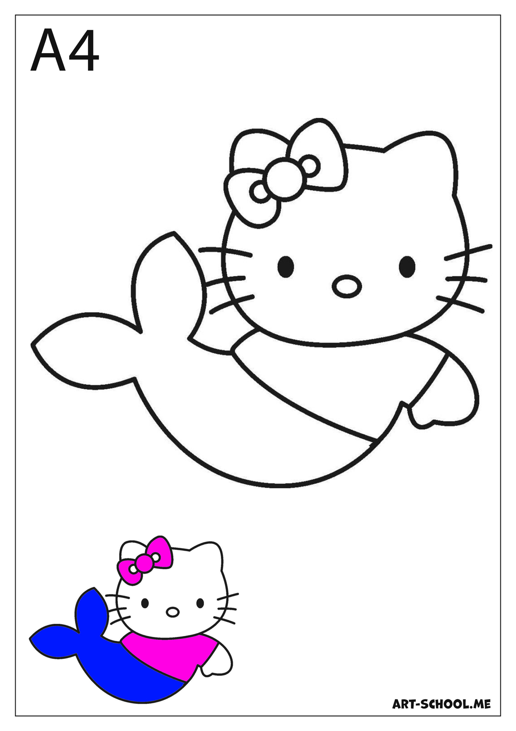 Kotka-rybka! Kotka-syrenka! Hello Kitty! Darmowa kolorowanka do wydruku!