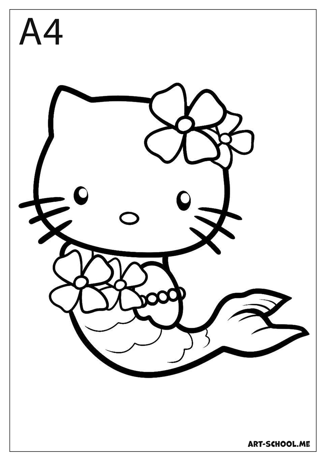 Kotka-syrenka do kolorowania! Hello Kitty! Darmowa kolorowanka do wydruku!