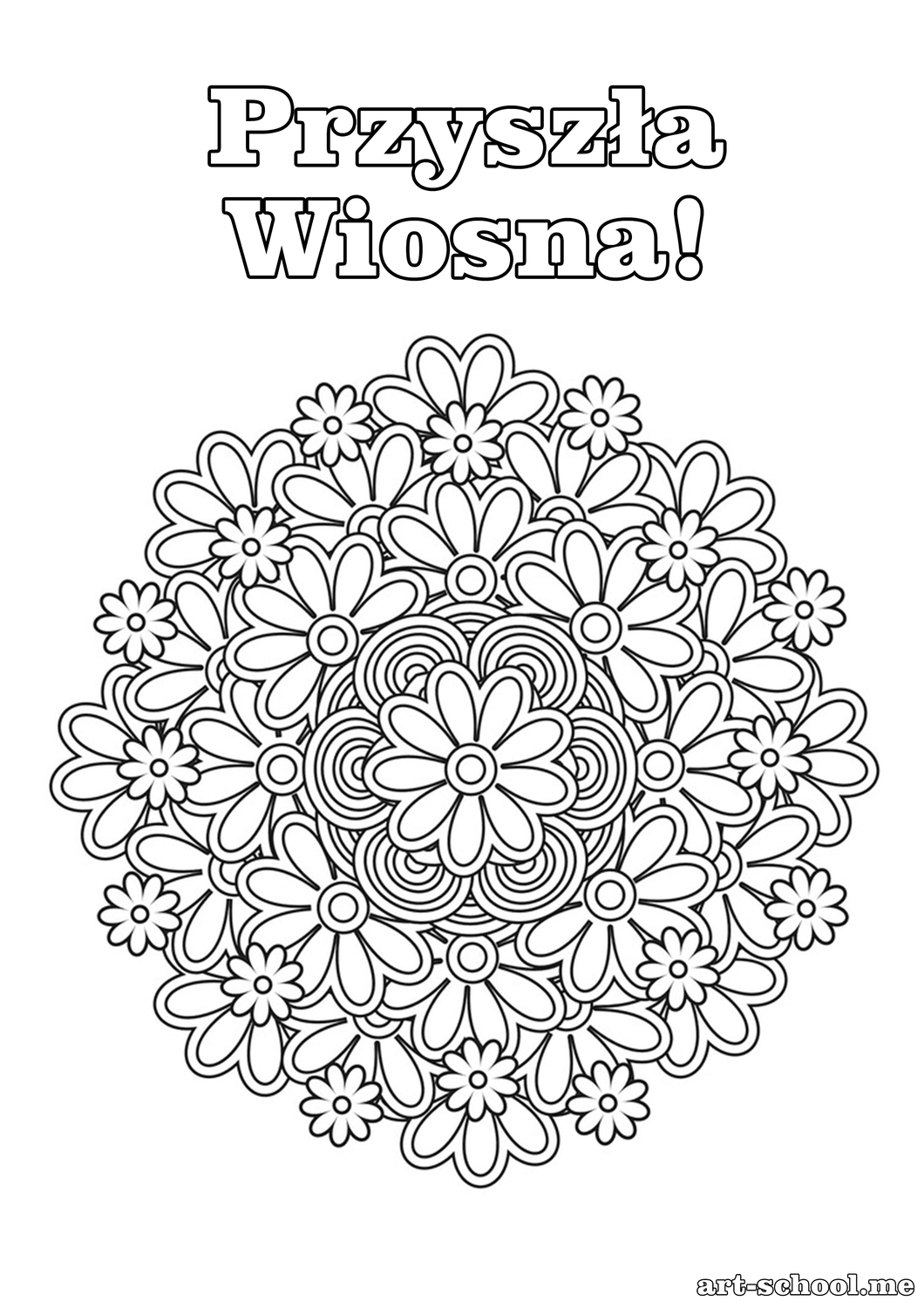 Kwiatowa mandala. Mandala z kwiatami. Kolorowanka dla dzieci i dorosłych.