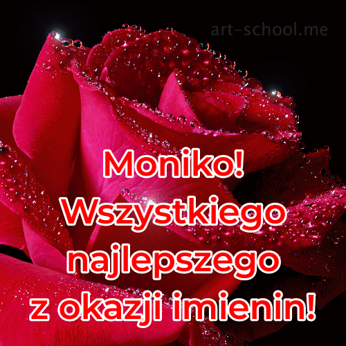 Moniko! Wszystkiego najlepszego z okazji imienin! Gif z dużą różową różą!