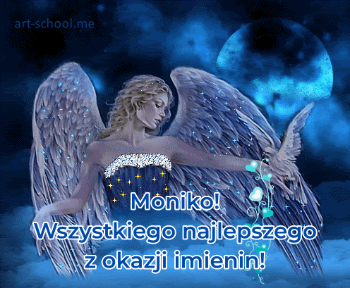 Moniko! Wszystkiego najlepszego z okazji imienin! Animowana kartka imieninowa z aniołem.