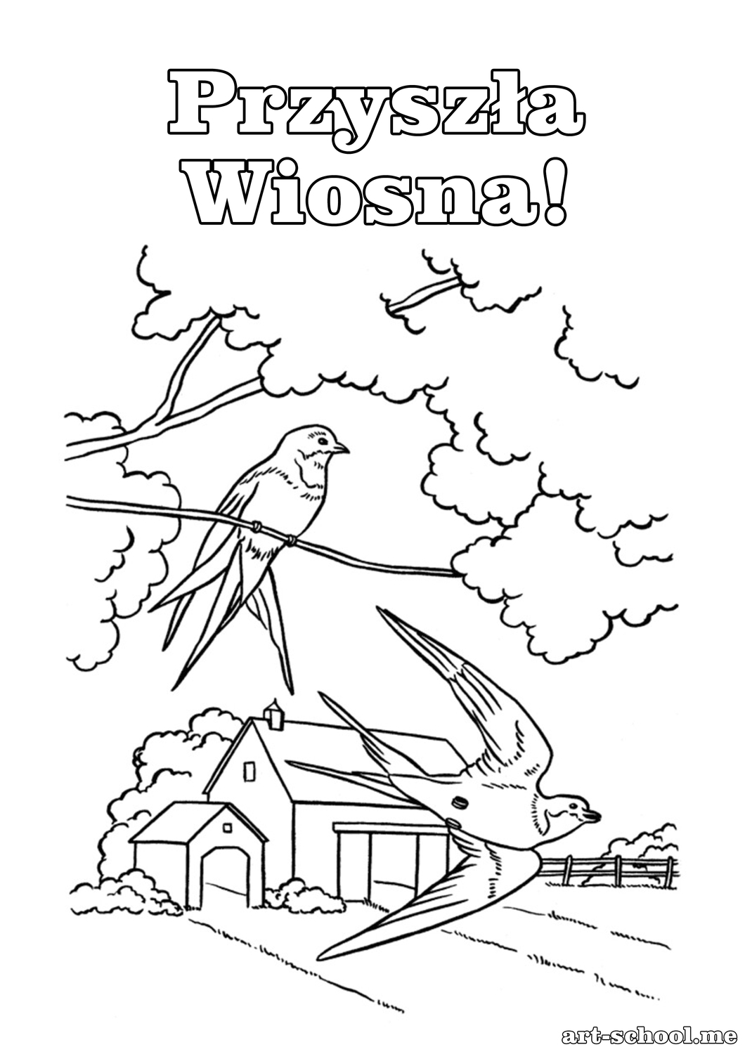 Ptaki przyleciały. Jaskółki przyleciały. Kolorowanka!