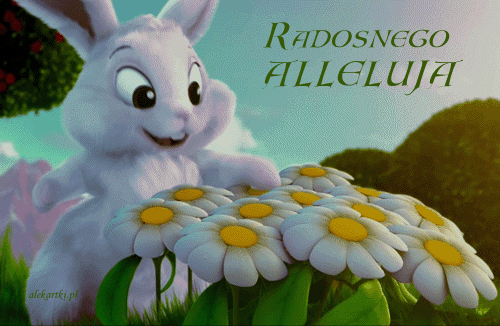 Radosnego Alleluja! GIF! Śmieszne życzenia wielkanocne! Gif z zabawnym królikiem! Wesoły gif na Wielkanoc!