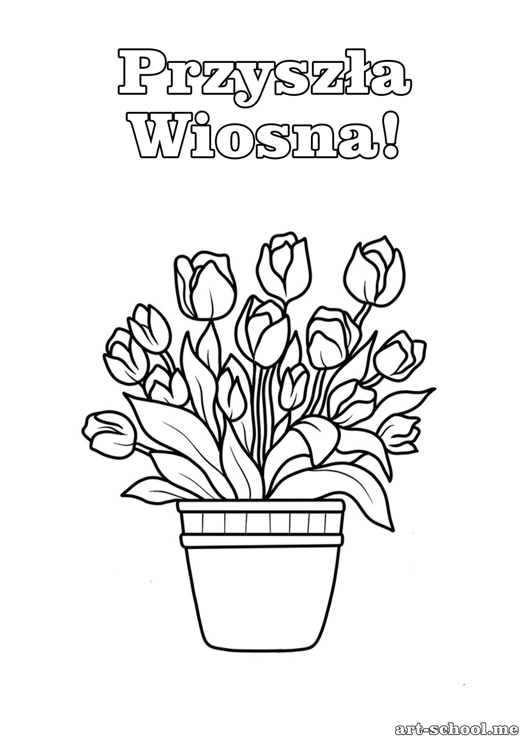 Tulipany w doniczce. Wiosenna kolorowanka dla dzieci z tulipanami! Tulipany do kolorowania! Wiosenne kwiaty!