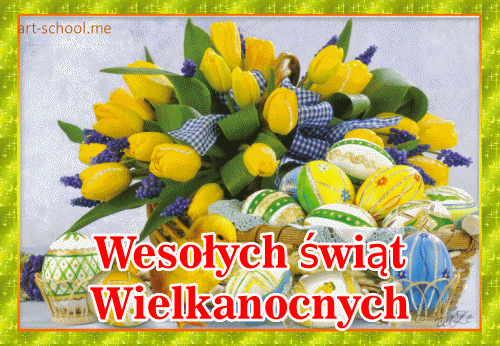 Wielkanoc! Darmowa animowana kartka! Kartka z żółtymi tulipanami!