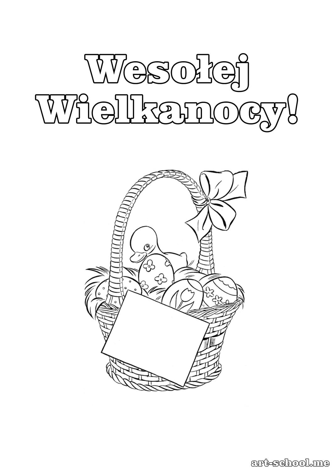 Wielkanocny koszyczek z pisankami! Laurka do kolorowania! Kolorowanka dla dzieci! Pisanki i kaczuszka! Kaczątko!