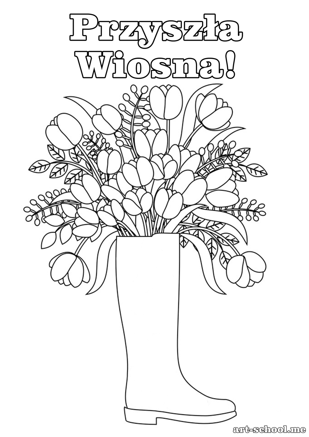 Wiosenne tulipany. Wiosenne kwiaty! Kolorowanki do wydruku! Przyszła Wiosna! Kolorowanka na pierwszy dzień wiosny!