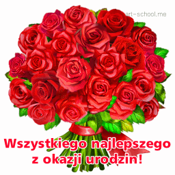 Z okazji urodzin! Bukiet czerwonych róż! Bukiet kwiatów! GIF!