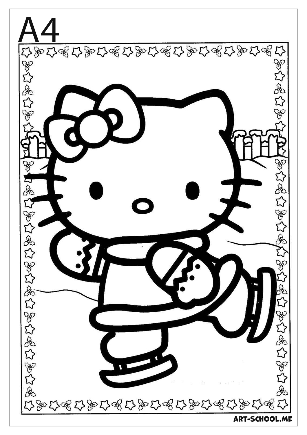 Zimowa kolorowanka! Kotka Hello Kitty jeździ na łyżwach!