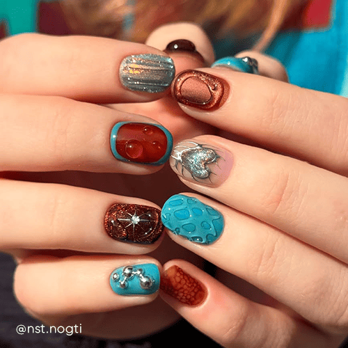Jaskrawy modny manicure! Mieszany design. Paznokcie wiosna!