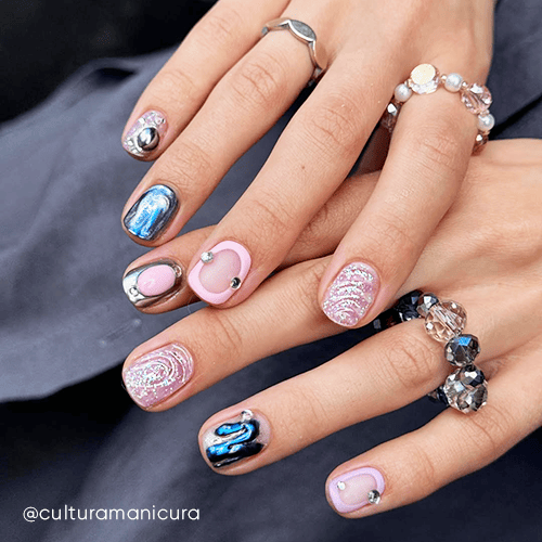 Jaskrawy modny manicure! Mieszany design. Wiosenne paznokcie!