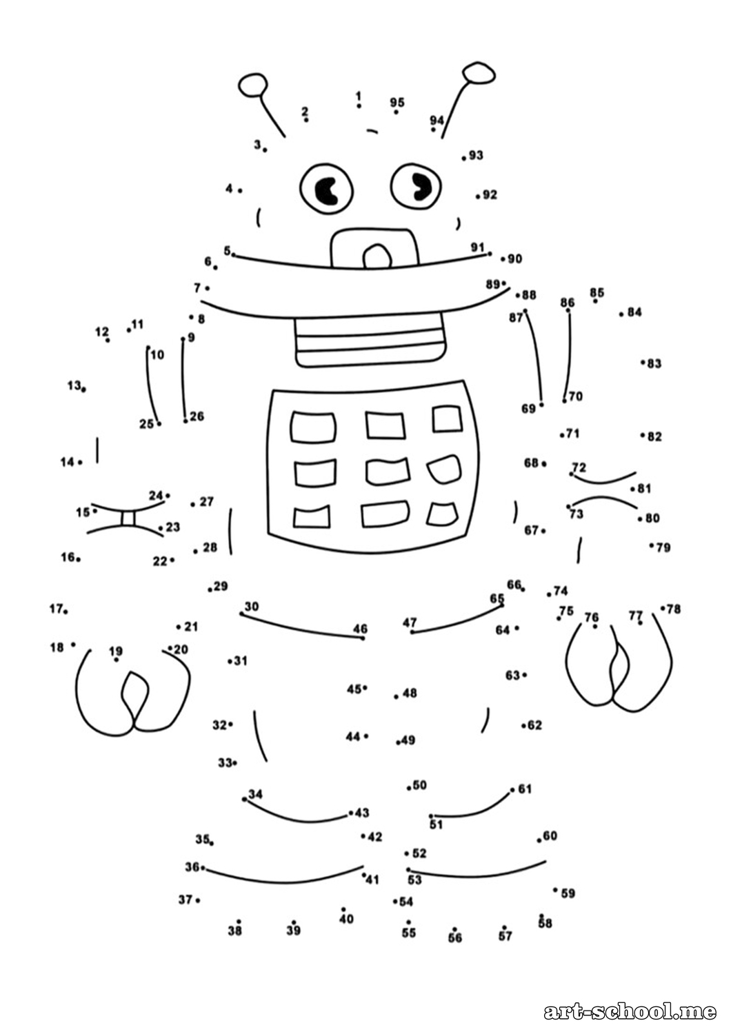 Karty pracy przedszkole: malowanie po numerach! Robot dla dzieci!