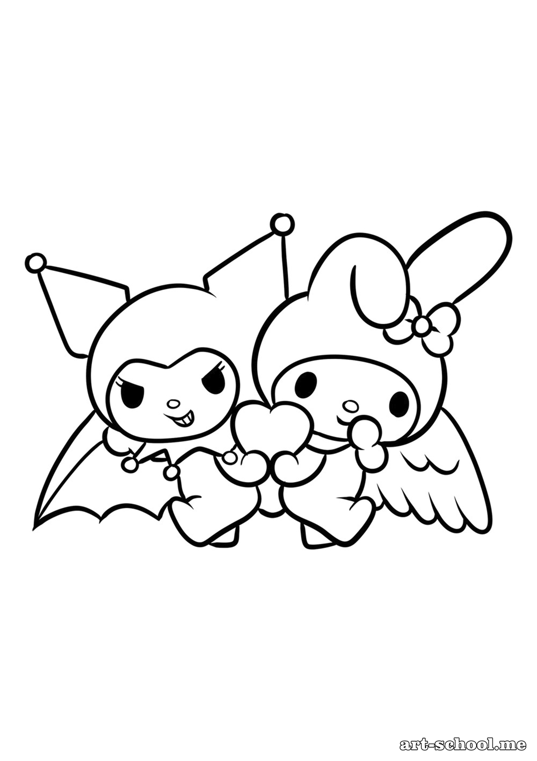 Kolorowanka Kuromi diabełek i My Melody aniołek!